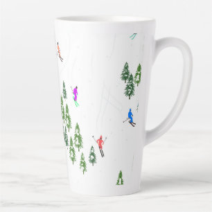 Tasse Latte Illustration de skieurs alpins colorés