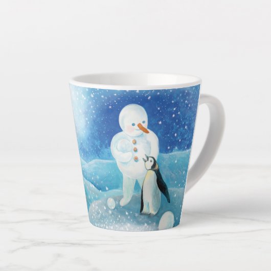 Tasse Latte Illustration de Snowman et Penguin (Angle droit)