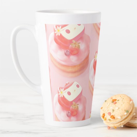 Tasse Latte Illustration de tarte aux fraises (En situation)