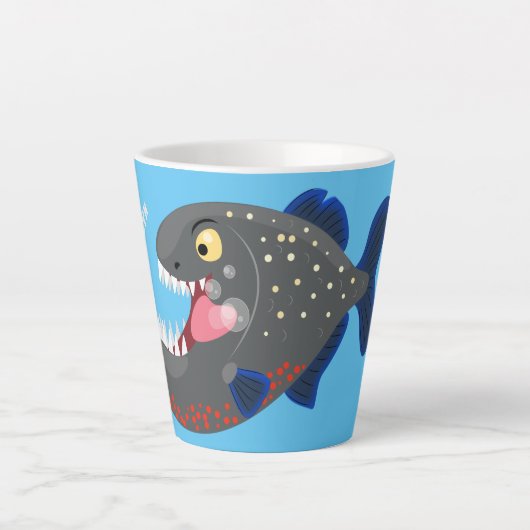 Tasse Latte Illustration drôle de piranha affamée (Devant)