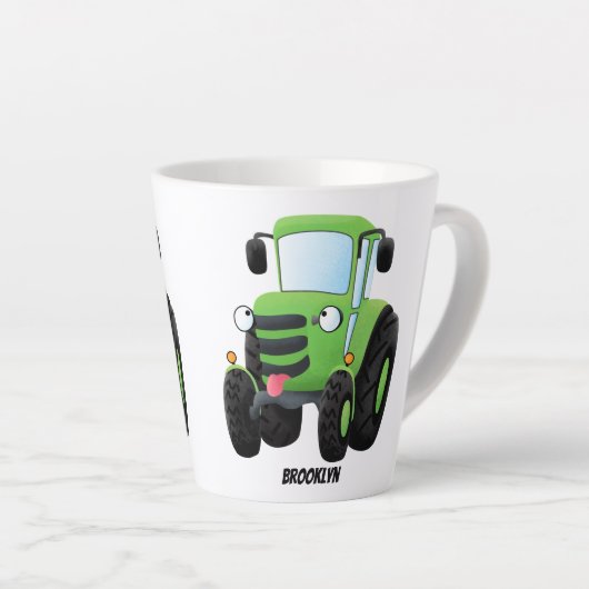 Tasse Latte Illustration du joli joyeux tracteur agricole vert (Angle droit)
