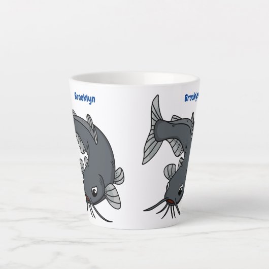 Tasse Latte Illustration du poisson-chat mignon (Devant)