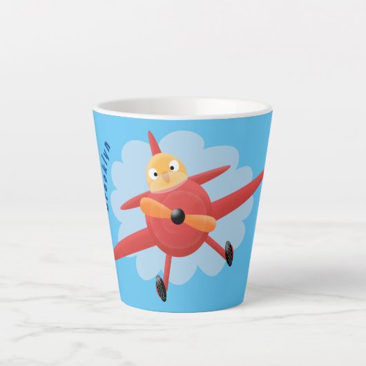 Tasse Latte Illustration d'un avion rouge volant mignon (Devant)