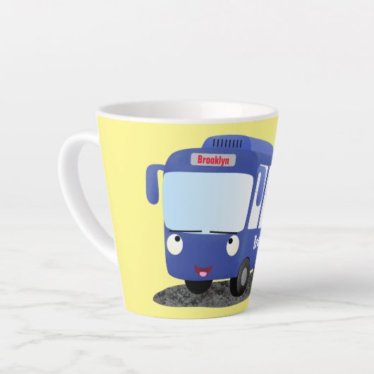 Tasse Latte Illustration d'un bus moderne bleu mignon (Angle gauche)