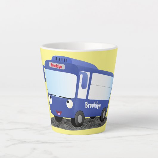 Tasse Latte Illustration d'un bus moderne bleu mignon (Devant)
