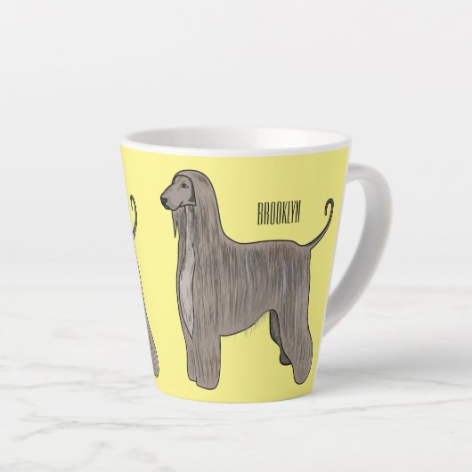 Tasse Latte Illustration d'un chien hound afghan (Angle droit)