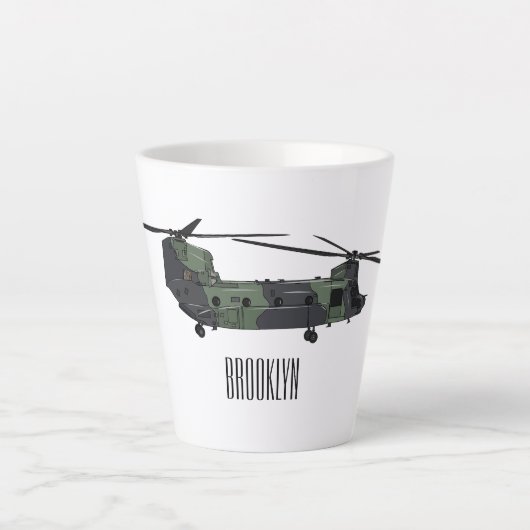 Tasse Latte Illustration d'un hélicoptère de l'armée de Chinoo (Devant)