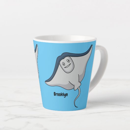 Tasse Latte Illustration d'une caricature de poisson stingray (Angle droit)