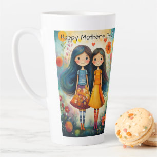 Tasse Latte Illustration fantaisiste de deux filles pour la fê