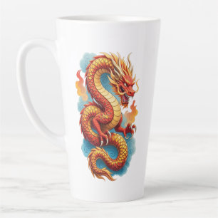 Tasse Latte Illustration Fiery Dragon Rouge Chinois