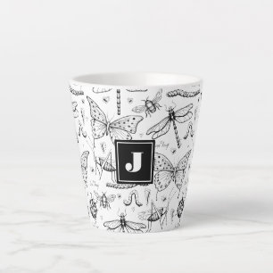 Tasse Latte Illustration moderne des insectes noirs et blancs