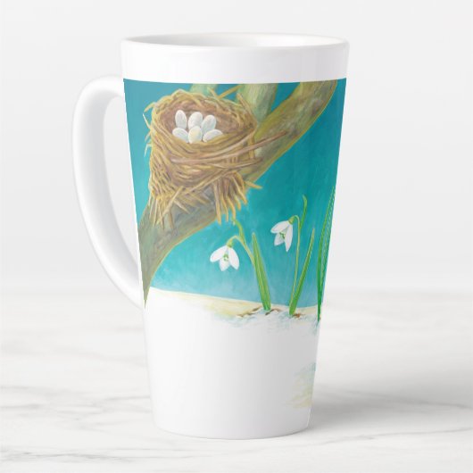 Tasse Latte Illustration Red Robin Bird & Spring Snowdrops (Angle gauche)