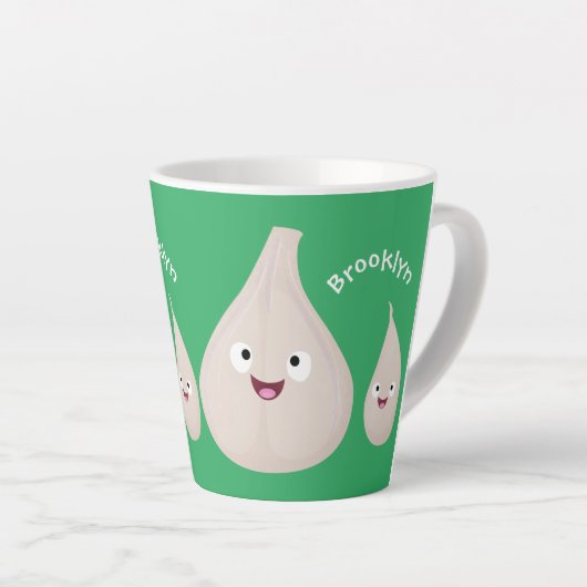 Tasse Latte Illustration végétale de caricature à l'ail mignon (Angle droit)