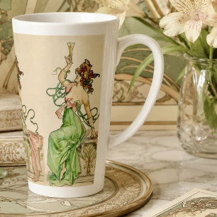 Tasse Latte Illustration vintage Art Nouveau de la Dame du Cha