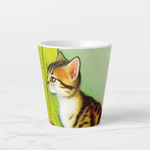 Tasse Latte Illustration vintage Tabby Cat
