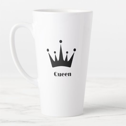 Tasse Latte Image Couronne couleur noire du texte Queen person (Gauche)