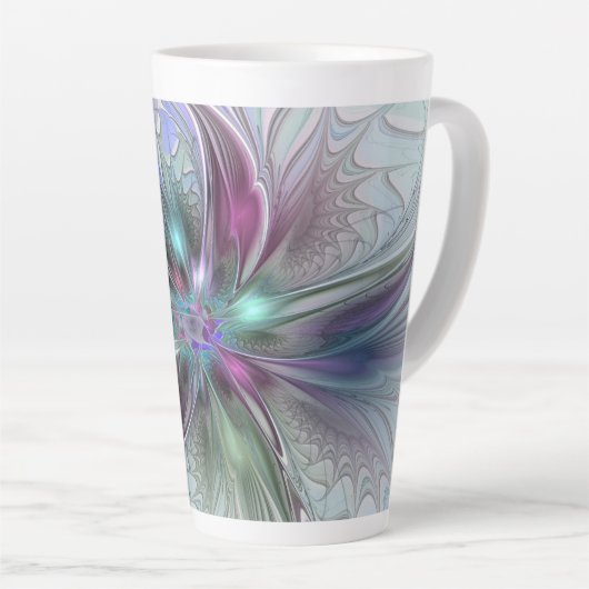 Tasse Latte Imaginaire coloré Abstrait Fleur fractale moderne (Angle droit)