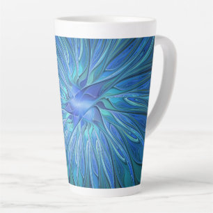 Tasse Latte Imaginaire Fleur Bleue Motif, Art Fractal Abstrait