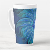 Tasse Latte Imaginaire Fleur Bleue Motif, Art Fractal Abstrait (Angle gauche)