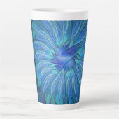 Tasse Latte Imaginaire Fleur Bleue Motif, Art Fractal Abstrait (Devant)