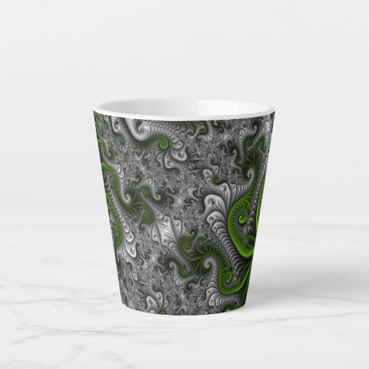Tasse Latte Imaginaire Monde Vert Et Gris Art Fractal Abstrait (Devant)