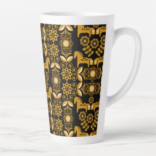 Tasse Latte Impression de cheval suédois Dala moutarde (Droite)