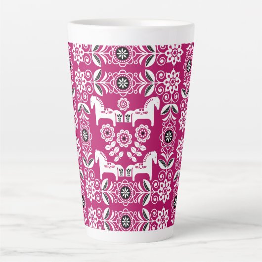Tasse Latte Impression de cheval suédois Dala rose (Devant)