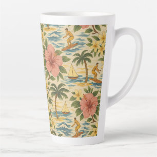 Tasse Latte Imprimé de chemise hawaïenne délavé du milieu du s