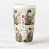 Tasse Latte "In Full Bloom" Japanese Cat in Kimono Art (Devant)