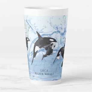 Tasse Latte Incroyable Orques d'Aquarelle noire et blanche