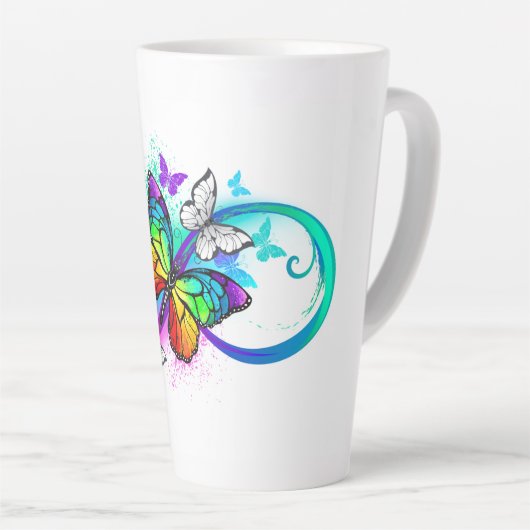 Tasse Latte Infini lumineux avec papillon arc-en-ciel (Angle droit)