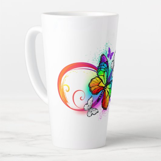 Tasse Latte Infini lumineux avec papillon arc-en-ciel (Angle gauche)