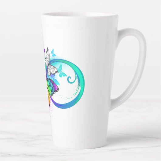 Tasse Latte Infini lumineux avec papillon arc-en-ciel (Droite)