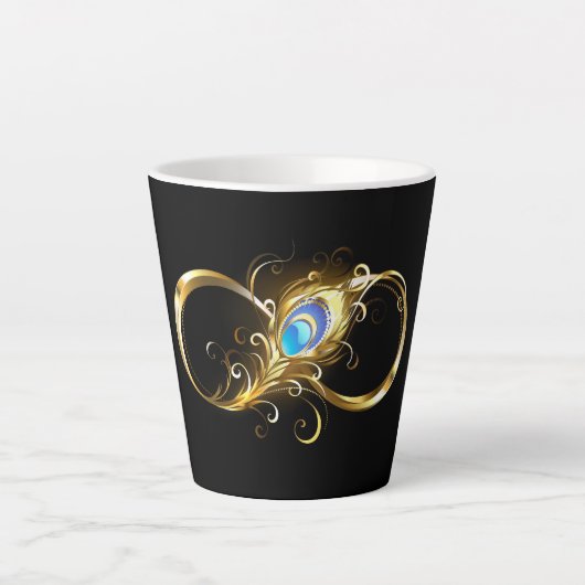 Tasse Latte Infinité avec plume de paon doré (Devant)