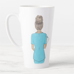 Tasse Latte Infirmière personnalisée (cheveux blonds avec brio