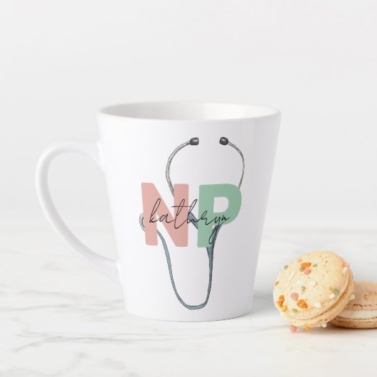 Tasse Latte Infirmière personnalisée Praticien Rétro NP Nom Ca (En situation)