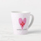 Tasse Latte Infirmière Rouge Coeur rose Personnalisé (Angle droit)