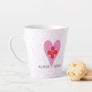 Tasse Latte Infirmière Rouge Coeur rose Personnalisé