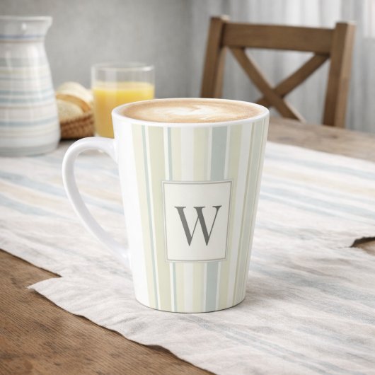 Tasse Latte Initial Neutral Dusty Blue Stripe Rustic Farmhouse