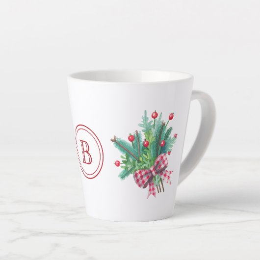 Tasse Latte Initial, Watercolor Berries & Greenery 12oz (Angle droit)