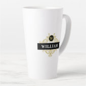 Tasse Latte Initiale de monogramme élégant en noir et or (Angle droit)