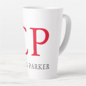 Tasse Latte Initiales en rouge clair monogramme professionnel (Angle droit)
