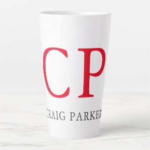 Tasse Latte Initiales en rouge clair monogramme professionnel