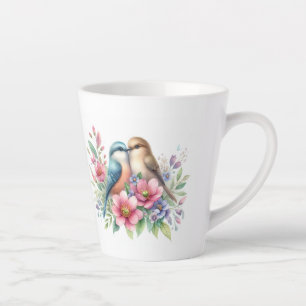 Tasse Latte Inséparables en fleurs de printemps