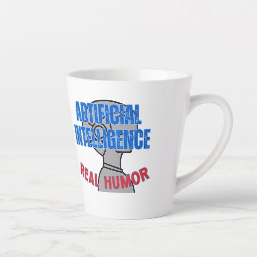 Tasse Latte Intelligence artificielle, humour réel. w White BG (Droite)