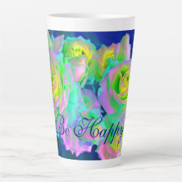 Tasse Latte Iridescente esthétique Roses précoces Soyez heureu