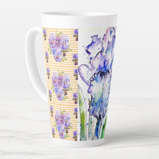 Tasse Latte Iris peints à la main Fleur Floral Aquarelle (Angle gauche)
