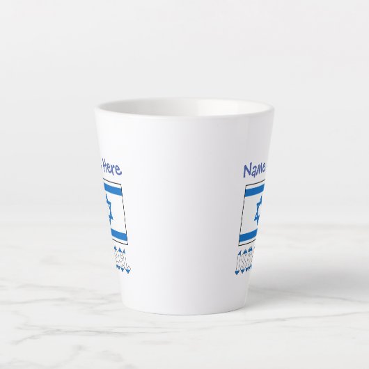 Tasse Latte Israël et Israël Drapeau Personnalisation bleue (Devant)