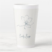 Tasse Latte Ivory Coastal Blue Botanical Line Art Minimalist (Devant)