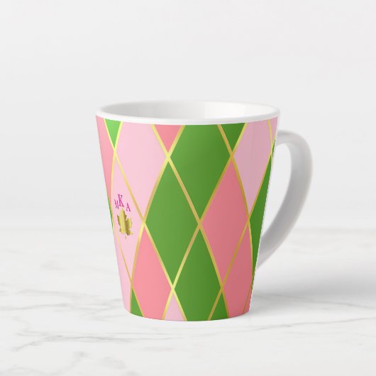 Tasse Latte Jacquard rose et vert élégant Monogramme (Angle droit)